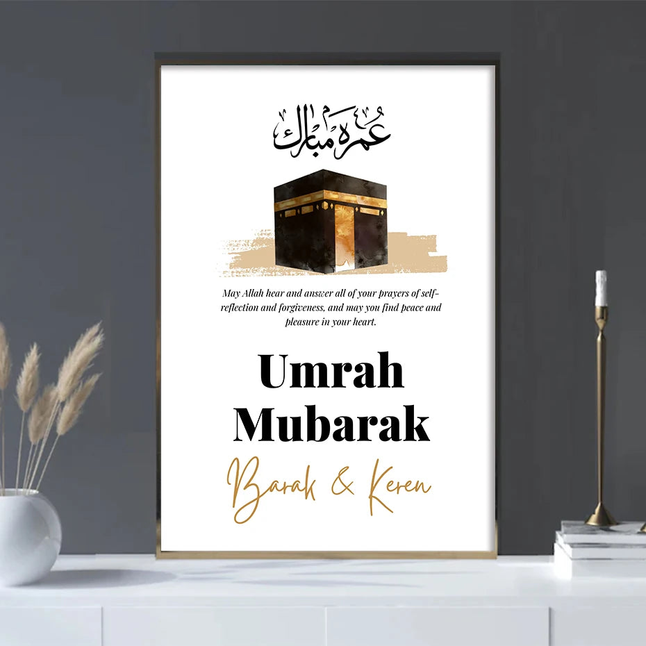 Islamic Personalized Names Umrah Mubarak Poster Muslim Allah Wall Art Canvas Painting Print Picture Living Room Interior Decor