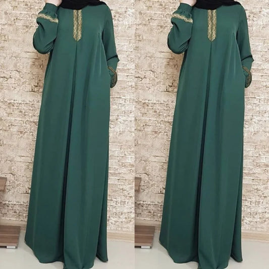 Abaya Ethnic Style Print Abaya Dress Solid Color Loose Casual Robe Femme 2025