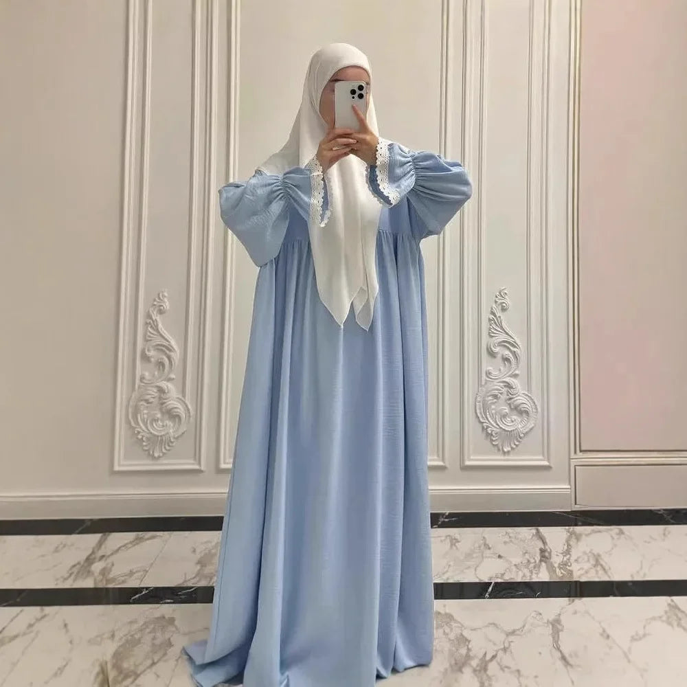 Dubai Crinkled Modest  Garment Women Dress Lace Abaya 2025