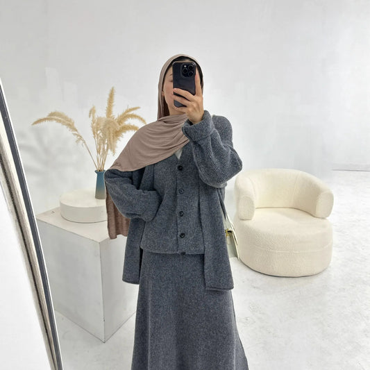 Winter Woman Set Thick Knitted sweater Tops with Skirt Modest Outfits
