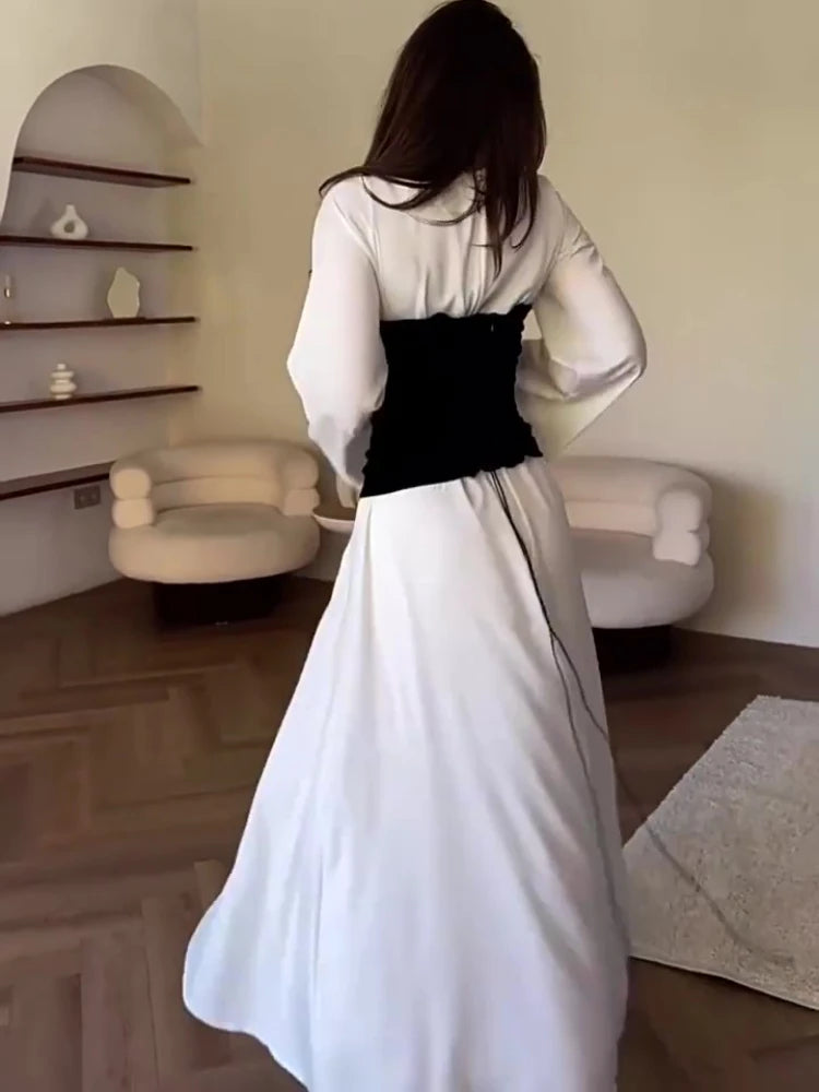 Dress for Women Slim Fit Party DressesLace-up  Patchwork DubaiLong Robe 2025