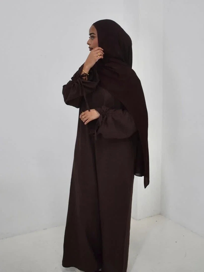 Women Modest Dress Abaya String Sleeve  Dubai Kaftan Islam 2025 Vestidos Largos Jalabiya Ramadan