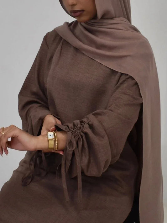 Women Modest Dress Abaya String Sleeve  Dubai Kaftan Islam 2025 Vestidos Largos Jalabiya Ramadan