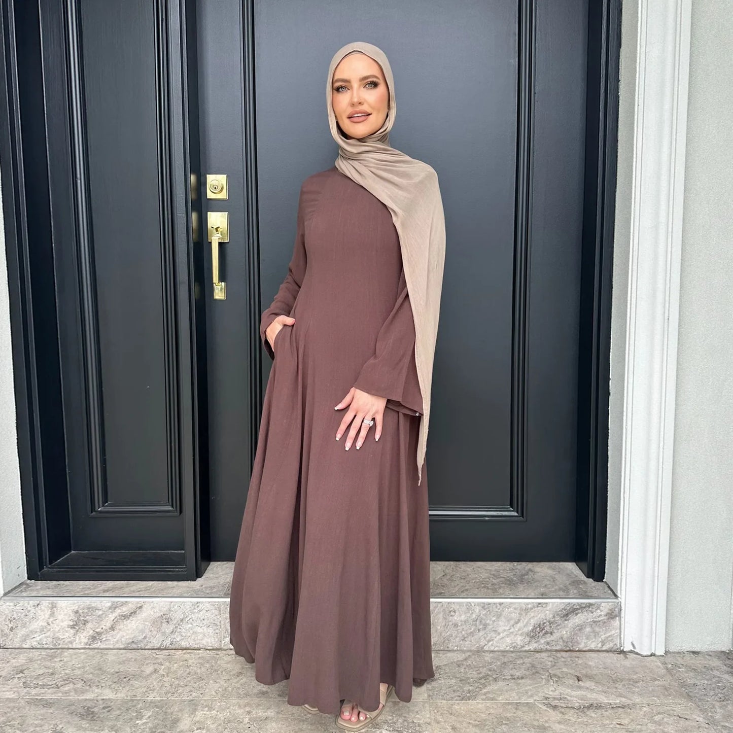 Clothes Women Solid Robe Malay  Dubai Zipper Cardigan Robe Fashion Simplicity Summer Dress for Women 2025