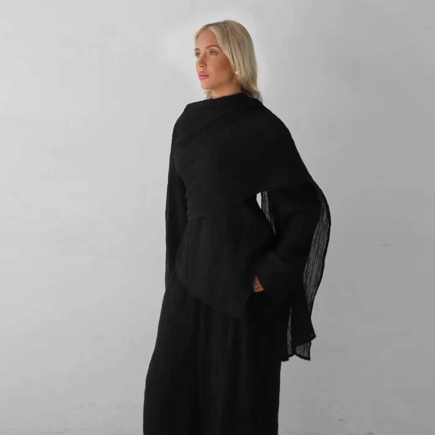 Women  Set Elegant Dubai Solid Color Button-Down Cardigan and Pants Suit Modest Outfit 2025