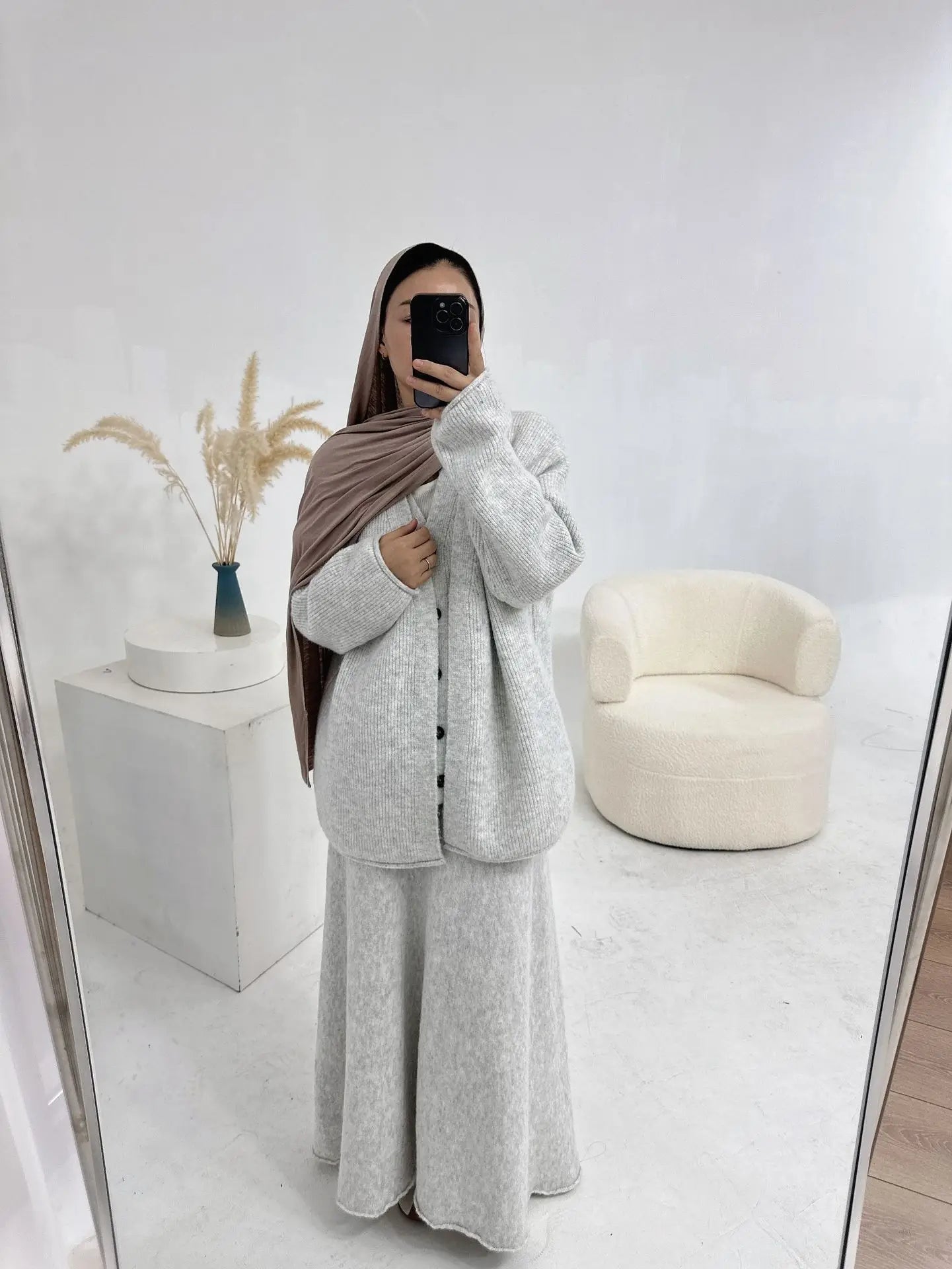 Winter Woman Set Thick Knitted sweater Tops with Skirt Modest Outfits