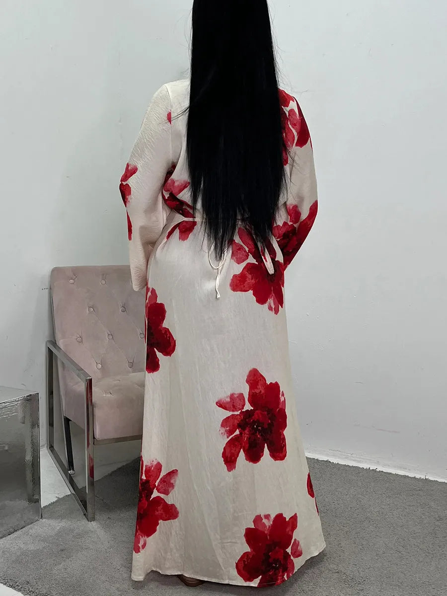Women Dubai Luxury Fashion Flower Print Maxi Dress