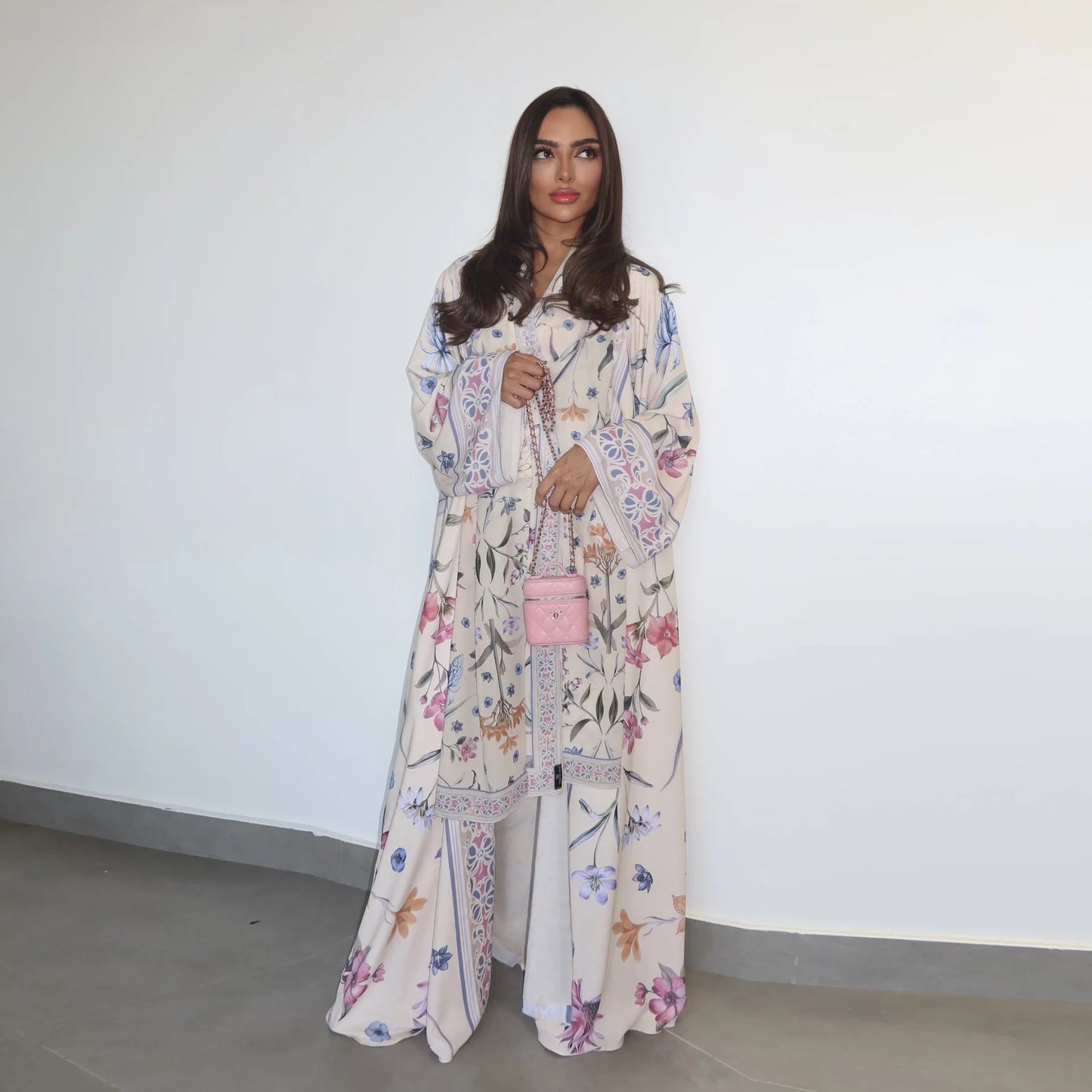 Luxury Fashion Modest Printed Cardigan Robe with Headscarf Two Piece Set Middle East DubaiCoat Robe 2025