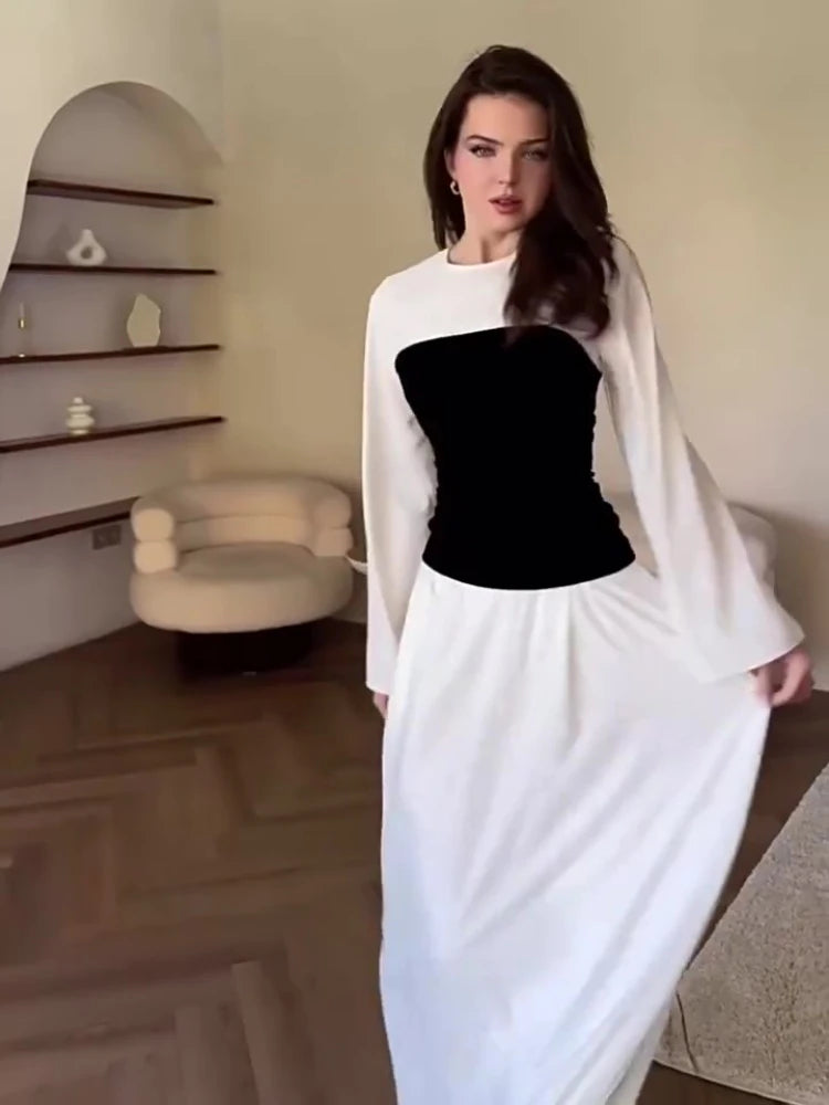 Dress for Women Slim Fit Party DressesLace-up  Patchwork DubaiLong Robe 2025