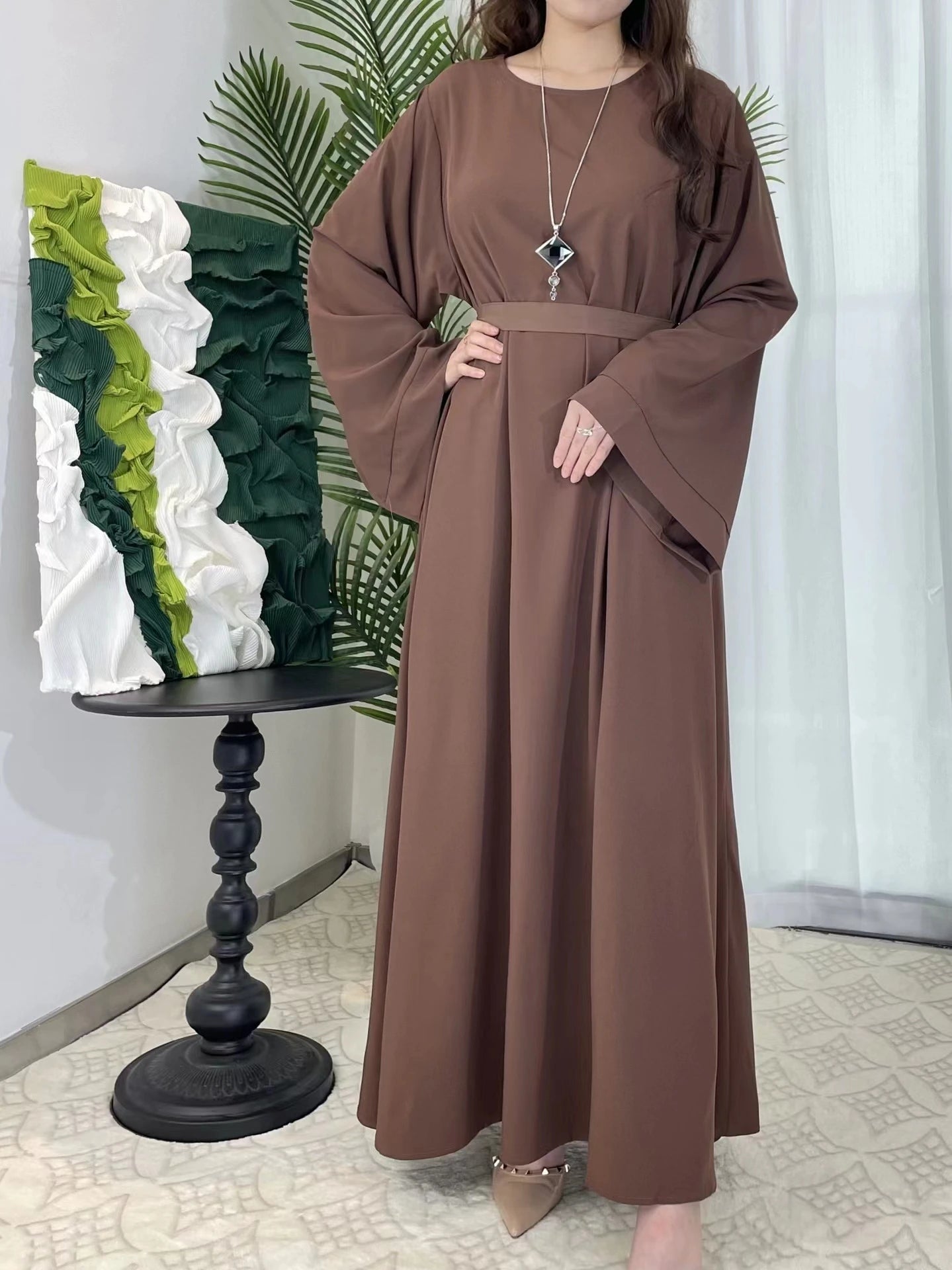 Abayas Women Kaftans  Dress With Belt Full Sleeve Clothing Women  Dubai Robe Dresses 2025
