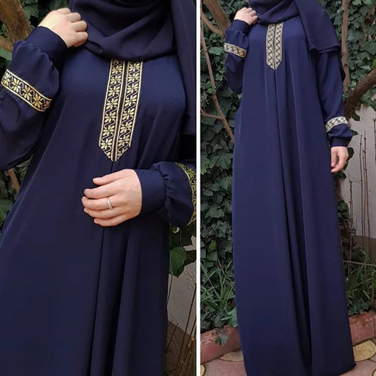 Abaya Ethnic Style Print Abaya Dress Solid Color Loose Casual Robe Femme 2025