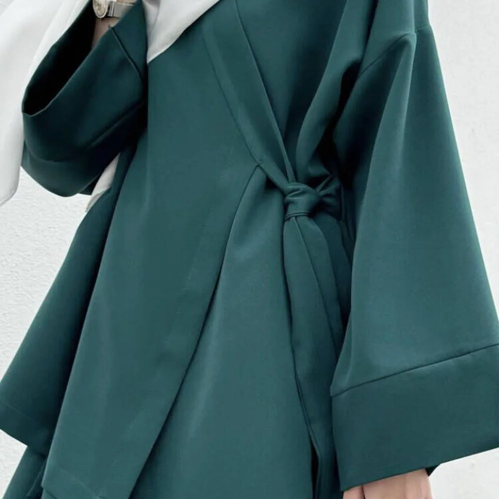 Suit Modest Two Piece Women Lace Up Top Skirt Outfits  Dubai Abayas Ensemble Jalabiya 2025