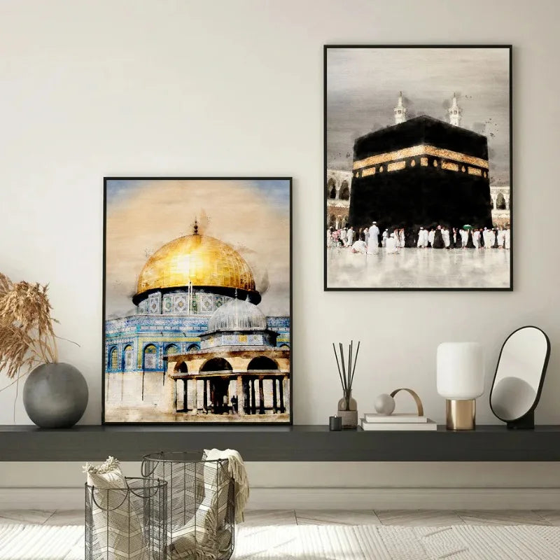 Islamic Masjid Mosque Allah Mecca Medina Kaaba Sacred Place Posters Canvas Painting Print Wall Art Pictures Living Room Decor