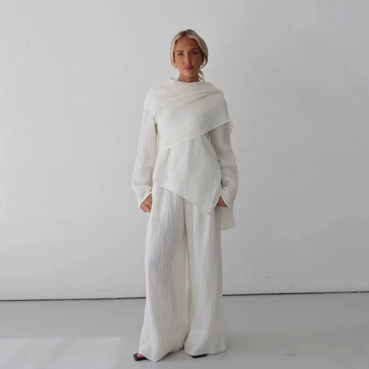 Women  Set Elegant Dubai Solid Color Button-Down Cardigan and Pants Suit Modest Outfit 2025