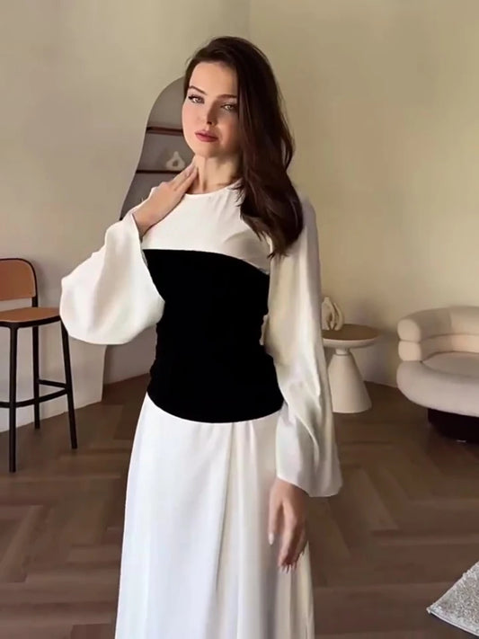 Dress for Women Slim Fit Party DressesLace-up  Patchwork DubaiLong Robe 2025