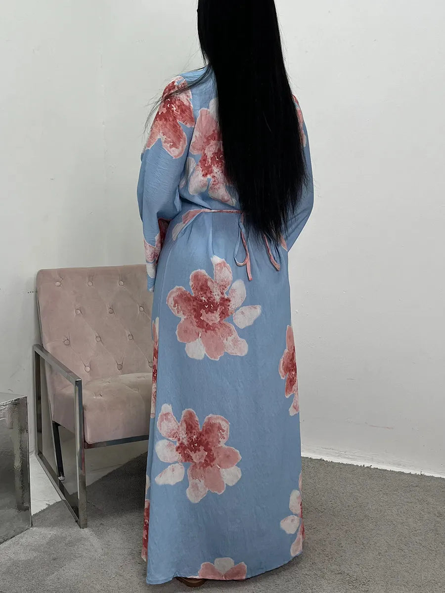 Women Dubai Luxury Fashion Flower Print Maxi Dress