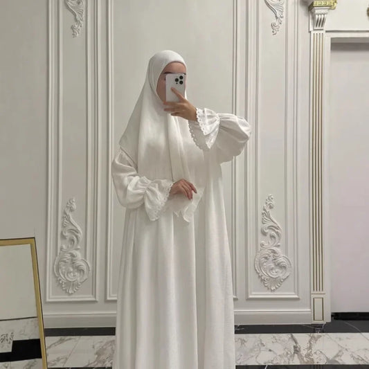 Dubai Crinkled Modest  Garment Women Dress Lace Abaya 2025