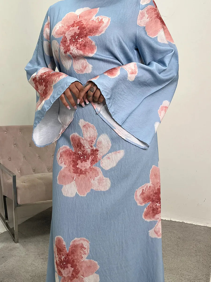 Women Dubai Luxury Fashion Flower Print Maxi Dress