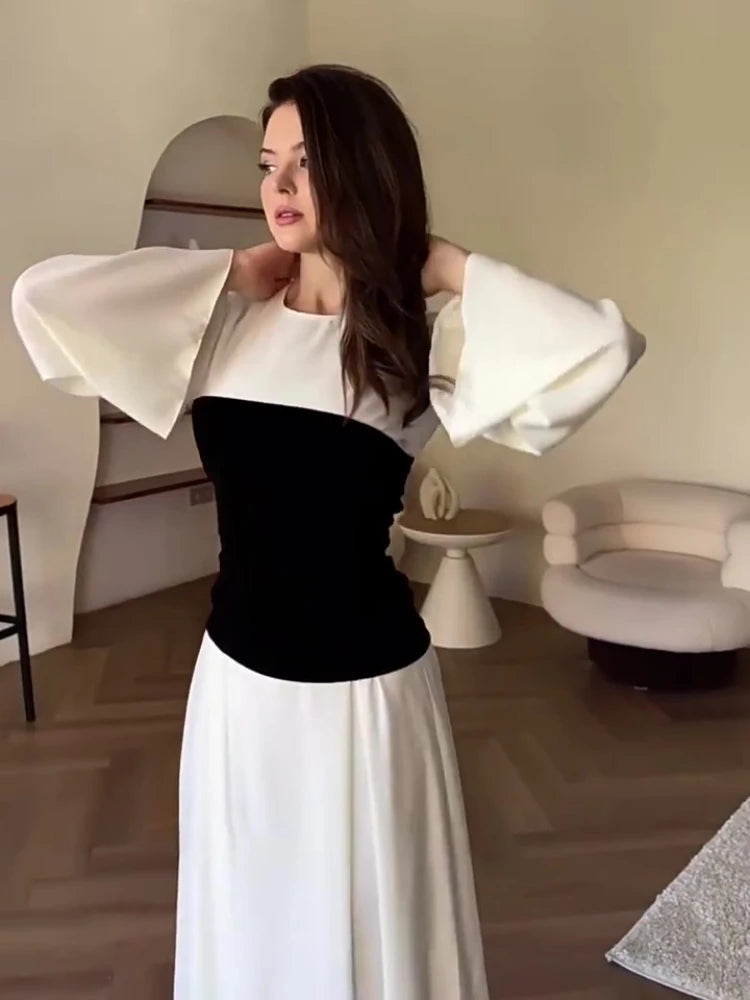 Dress for Women Slim Fit Party DressesLace-up  Patchwork DubaiLong Robe 2025