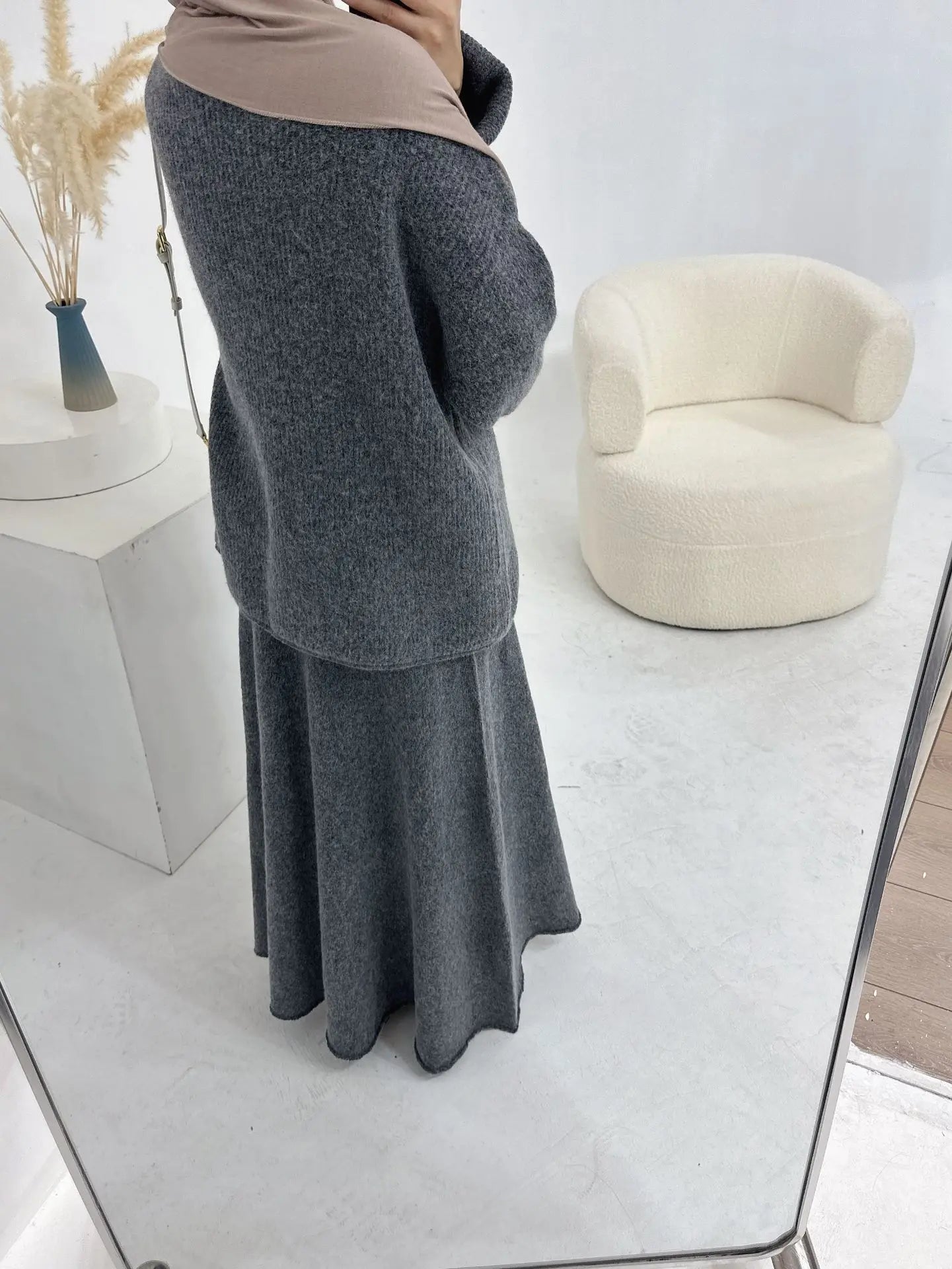 Winter Woman Set Thick Knitted sweater Tops with Skirt Modest Outfits