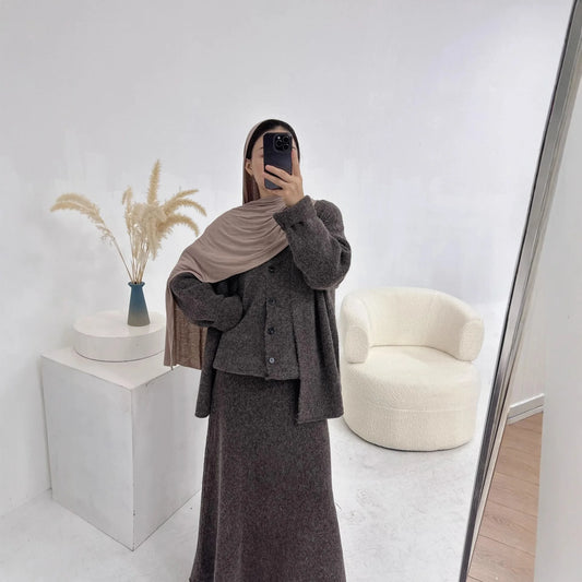 Winter Woman Set Thick Knitted sweater Tops with Skirt Modest Outfits