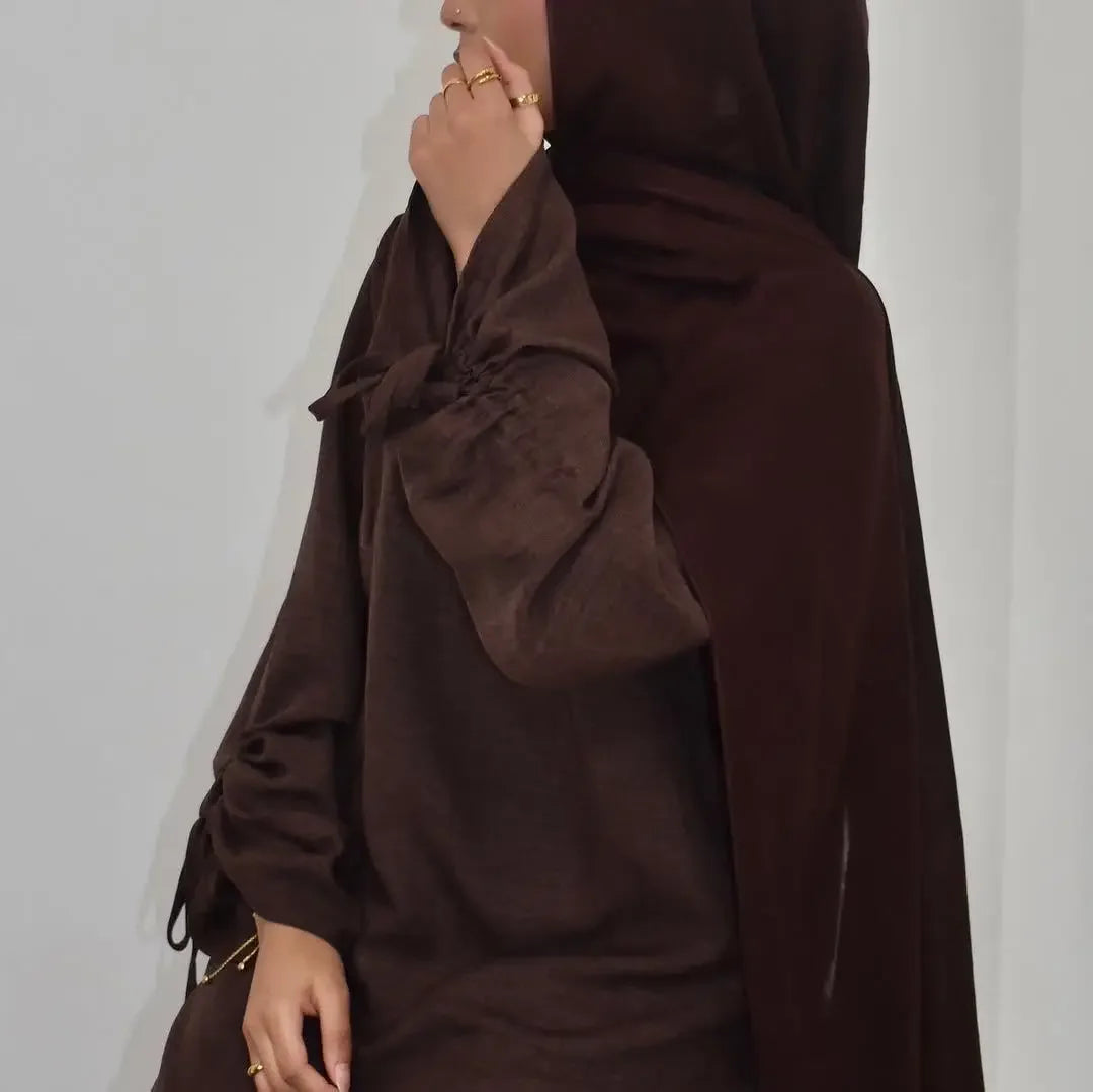 Women Modest Dress Abaya String Sleeve  Dubai Kaftan Islam 2025 Vestidos Largos Jalabiya Ramadan
