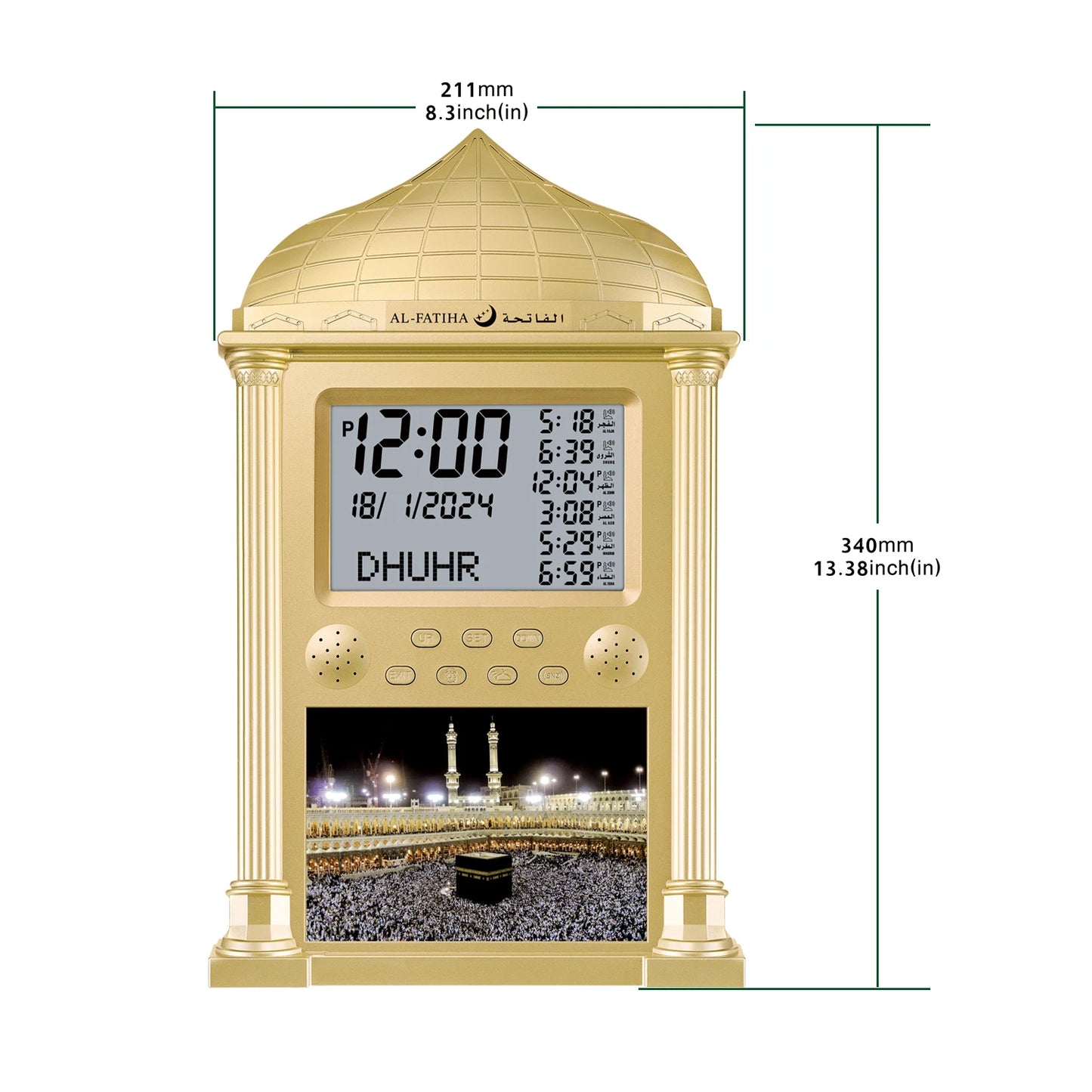 AL-FATIHA Muslim Islamic Islam Stylish Azan Adhan Prayer Reminder Alarm Mosque Wall Clock Prayer Time Hijri Digital LED Azan 2025