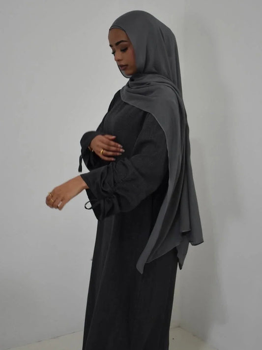 Women Modest Dress Abaya String Sleeve  Dubai Kaftan Islam 2025 Vestidos Largos Jalabiya Ramadan