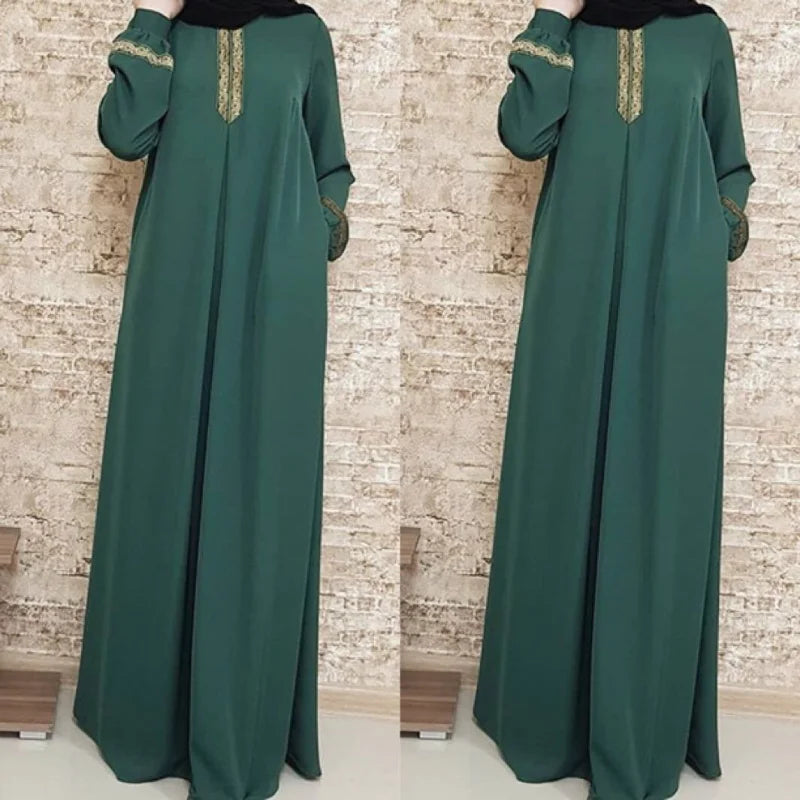 Abaya Ethnic Style Print Abaya Dress Solid Color Loose Casual Robe Femme 2025