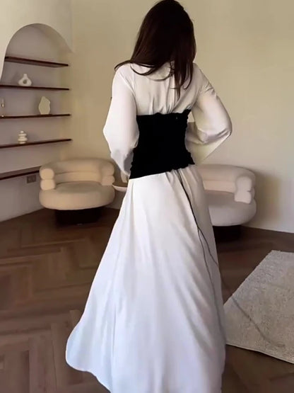 Dress for Women Slim Fit Party DressesLace-up  Patchwork DubaiLong Robe 2025