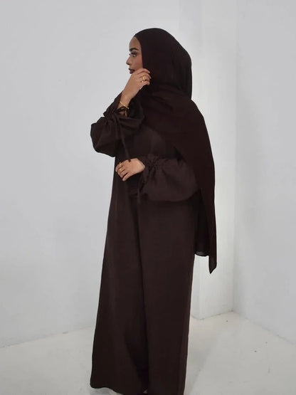 Women Modest Dress Abaya String Sleeve  Dubai Kaftan Islam 2025 Vestidos Largos Jalabiya Ramadan