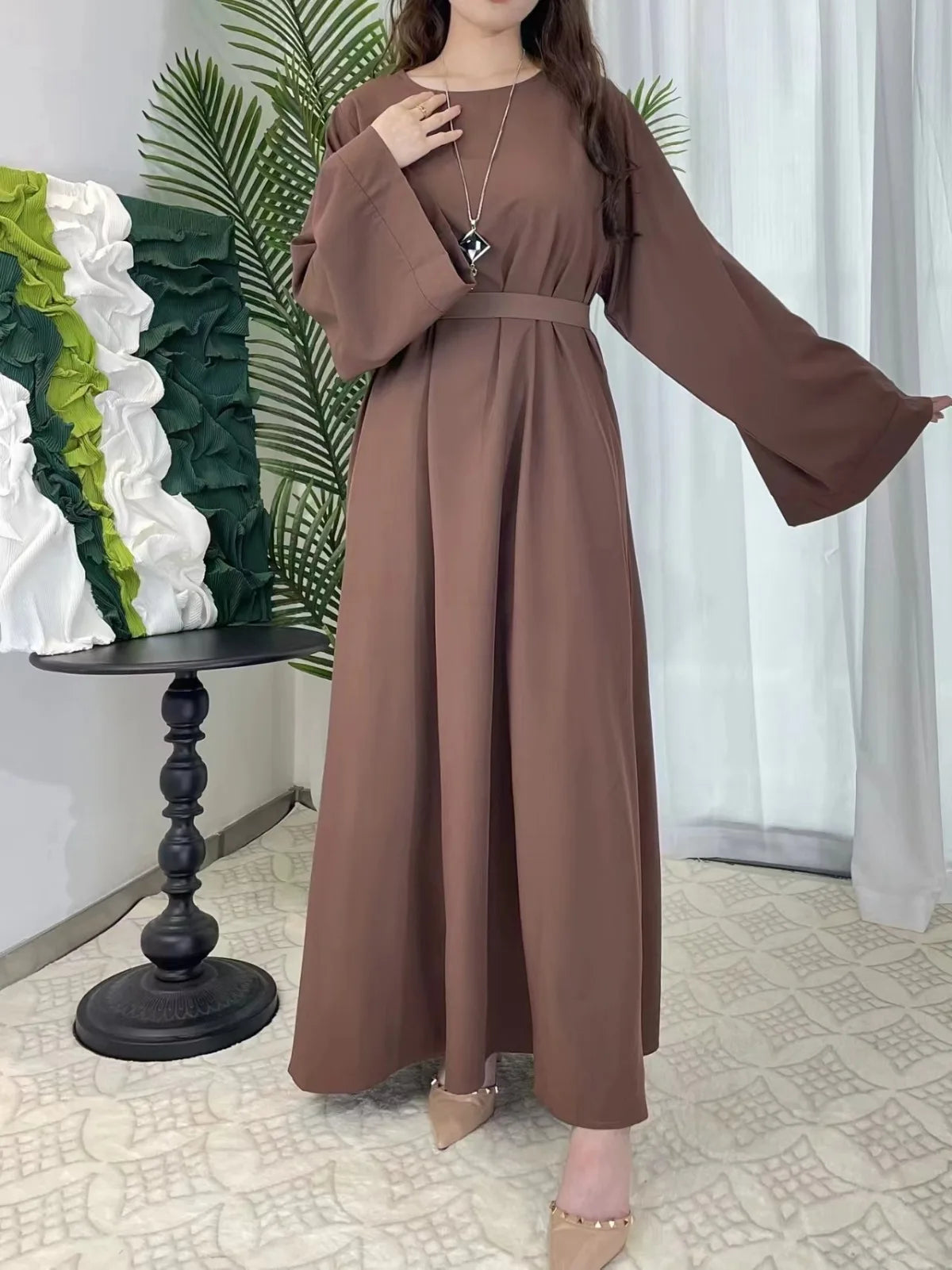 Abayas Women Kaftans  Dress With Belt Full Sleeve Clothing Women  Dubai Robe Dresses 2025