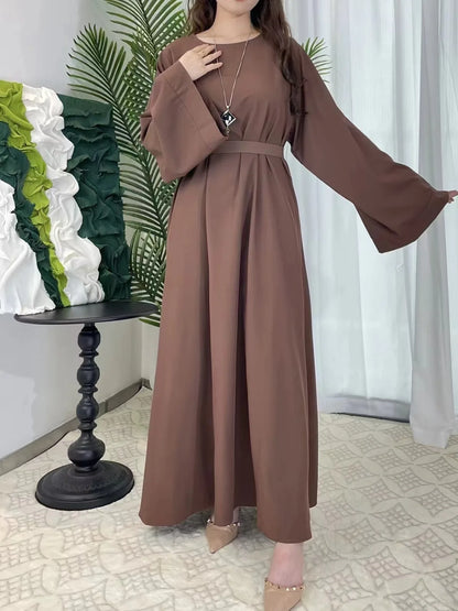 Abayas Women Kaftans  Dress With Belt Full Sleeve Clothing Women  Dubai Robe Dresses 2025