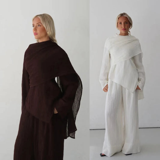 Women  Set Elegant Dubai Solid Color Button-Down Cardigan and Pants Suit Modest Outfit 2025