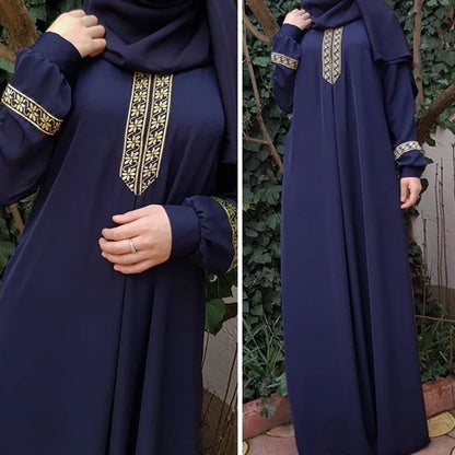 Abaya Ethnic Style Print Abaya Dress Solid Color Loose Casual Robe Femme 2025