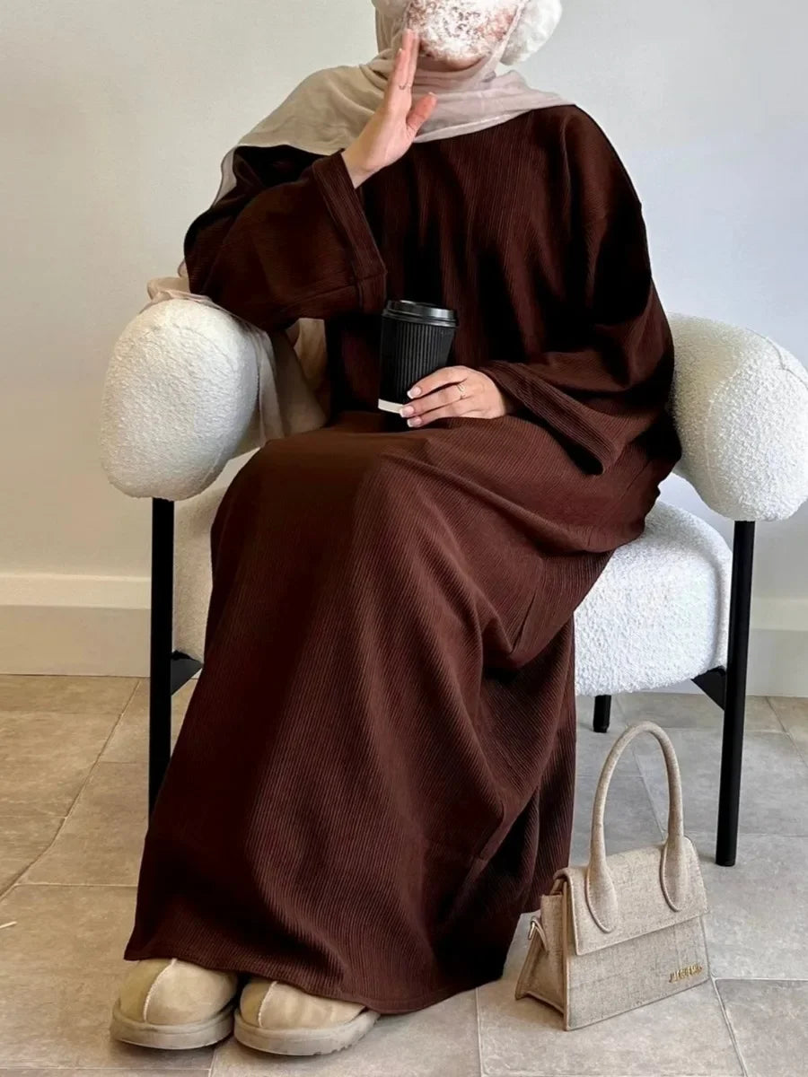 Abaya for Women Corduroy Dress 2025  Dresses Jalabiya Long Robe Dubai Kaftan