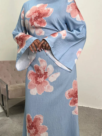 Women Dubai Luxury Fashion Flower Print Maxi Dress
