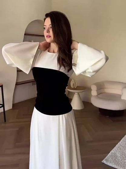 Dress for Women Slim Fit Party DressesLace-up  Patchwork DubaiLong Robe 2025