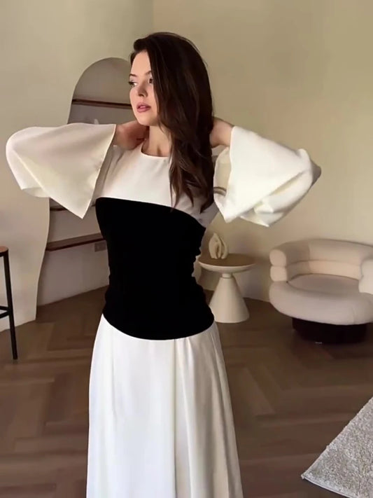 Dress for Women Slim Fit Party DressesLace-up  Patchwork DubaiLong Robe 2025